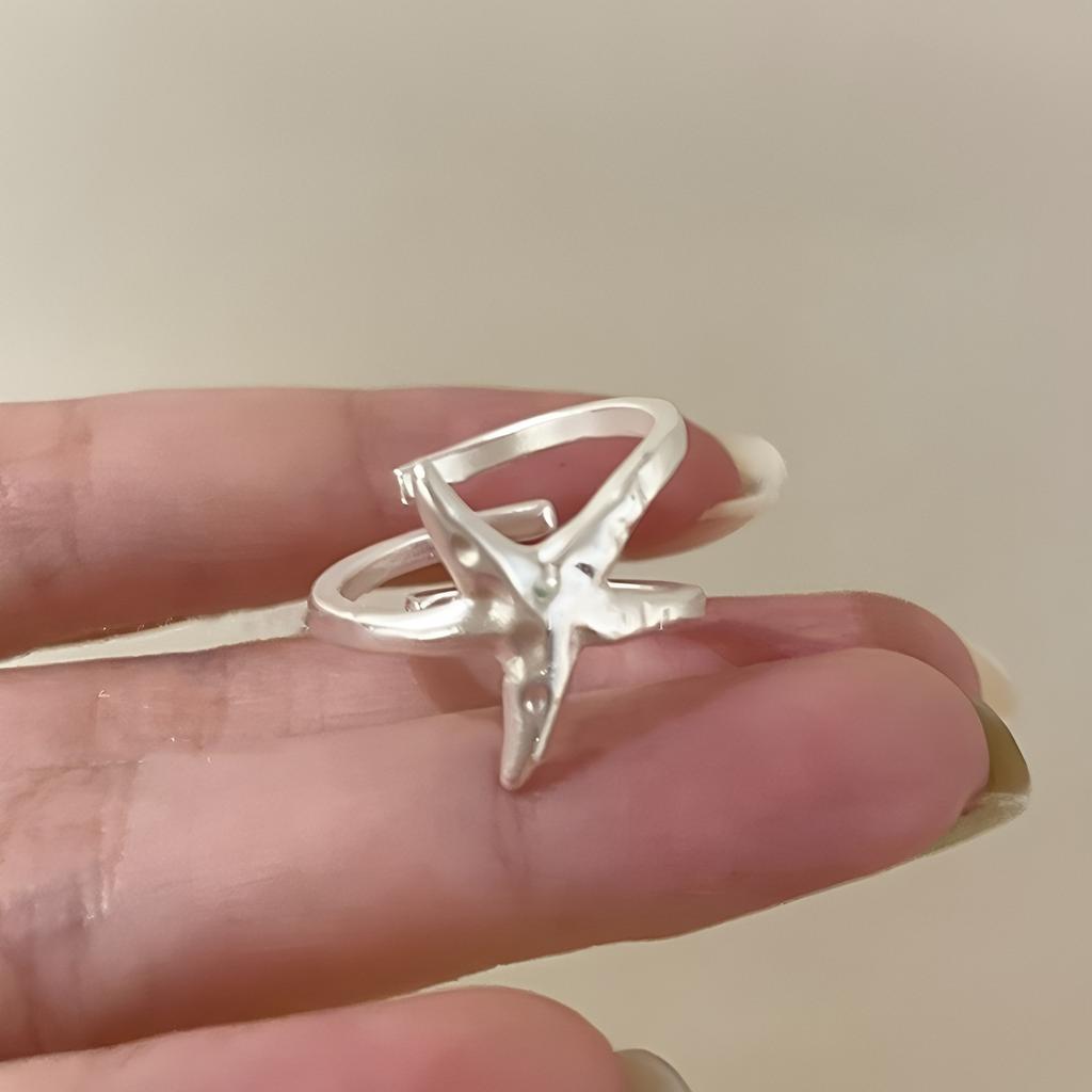 PANJBJ 925 Sterling Silver Four-pointed Star Shining Zircon Ring High-end Personalized Opening Adjustable Jewelry