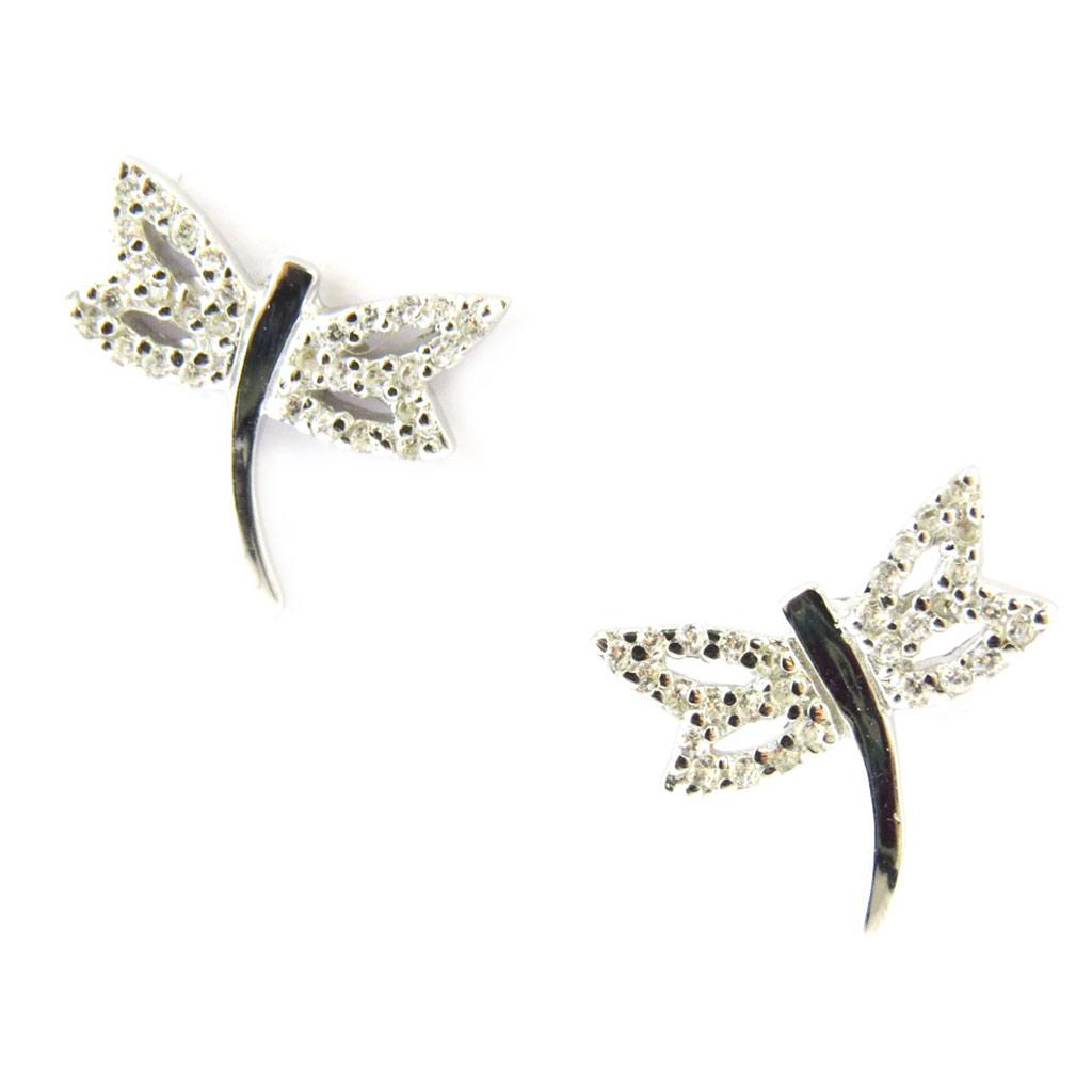 Les Trésors De Lily [M0929] - Silberne 'Libellen'-Ohrringe in Weiß