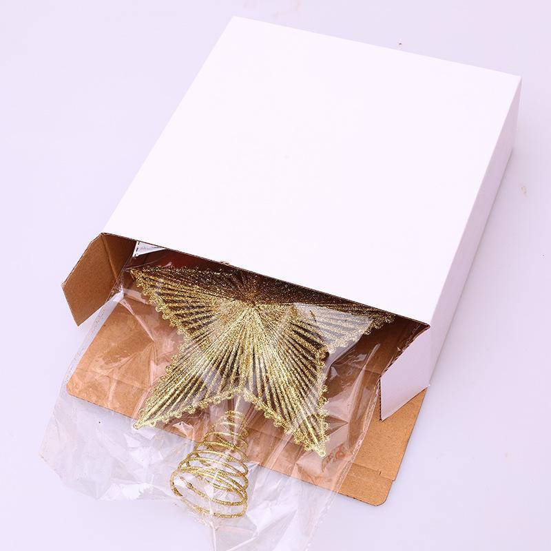 Three Dimensional Five Pointed Star Christmas Tree Top Gold Glitter Iron Decorations Christmas Window Scene Layout