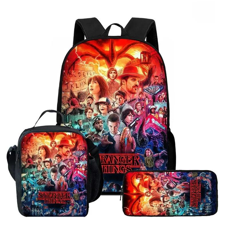 Strangertings Stranger Things Student School Bag Children S Backpack Satchel Pencil Case Three piece set