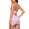 Europe and the United States hot-selling 2026 fashion printing striped neck sling low-cut backless strap slim hip-wrapped Spice Girl short skirt