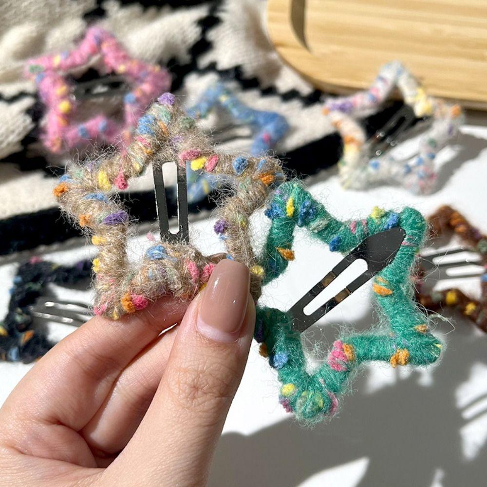 

Sweet Cool Star Hair Clip Cute Pentagram Wool Weaving Hairpin Bangs Side Clip Autumn/Winter
