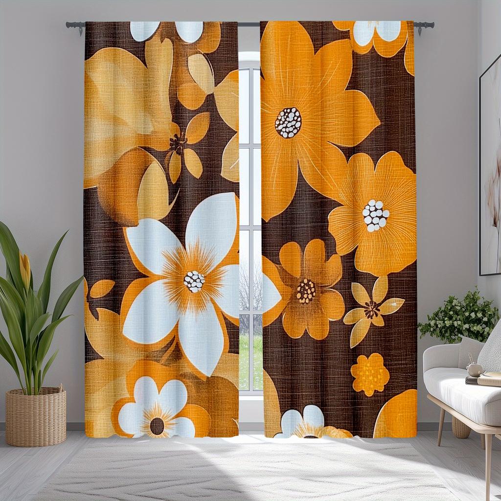 Set aus 2 Retro Hippie Vorhängen Groovy Flower Power Botanische Vorhänge Schlafzimmer Wohnzimmer Vorhang für das Sitzen Hergestellt aus Polyester