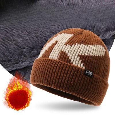 Neue Herren Samt Winter Warme Strickmütze Dom Buchstaben Strickmütze Outdoor Radfahren Winddichte Mütze