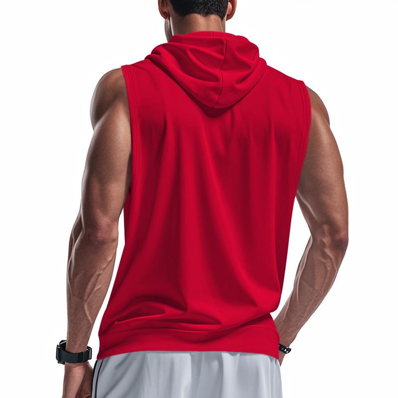 Summer Men's Hooded Zipper Tank Tops Casual Fitness Sports Vest Fashion Zipper Sleeveless Cardigan Tees Tops Male running Vest