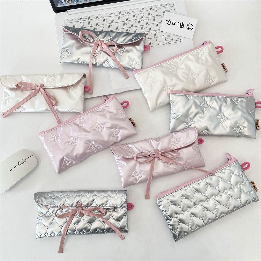 PU Leather Pen Bag Quilted Cosmetic Bag Cute Pen Pouch  Girls Gift