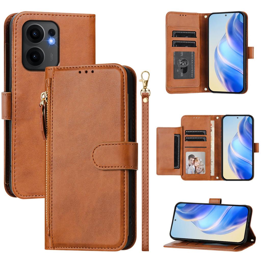For Oppo Reno13 F 5G Case Zipper Pocket Multiple Card Slots Leather Phone Cover