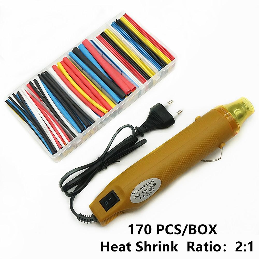 220V MINI Heat Gun and Polyolefin Heat Shrink Tube Assorted Insulation Shrinkable Tube 2:1 Wire Cable Sleeve Assortment