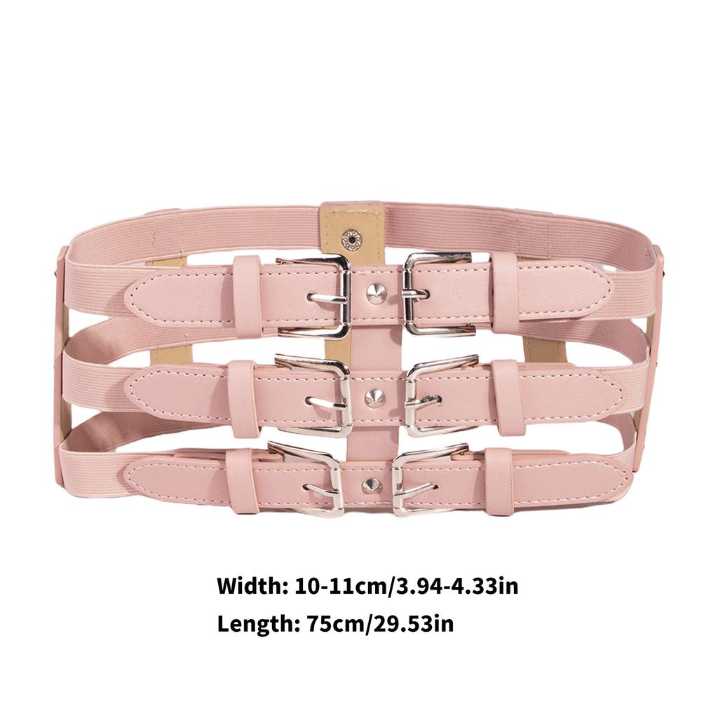 Fashionable Three Breasted Waist Belt Female Corset PU Waistband Elastic Cincher Belt All Matching Waist Dressingup Belt