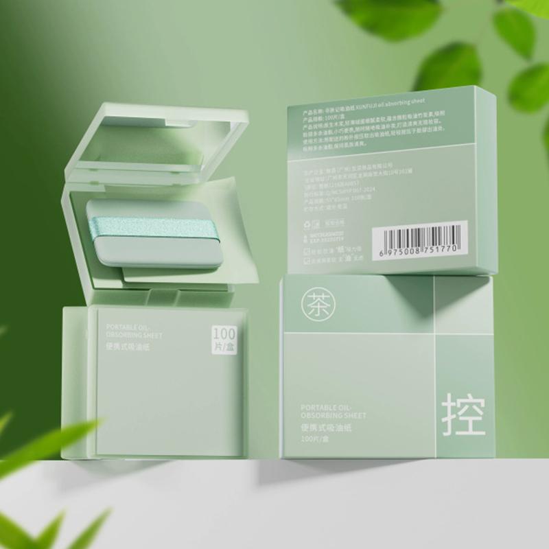 

100 PCS Bamboo Charcoal Facial Oil Absorbing Paper With Mirror&Makeup Puff Portable Face Refreshing Care Oil Control Tool Kits