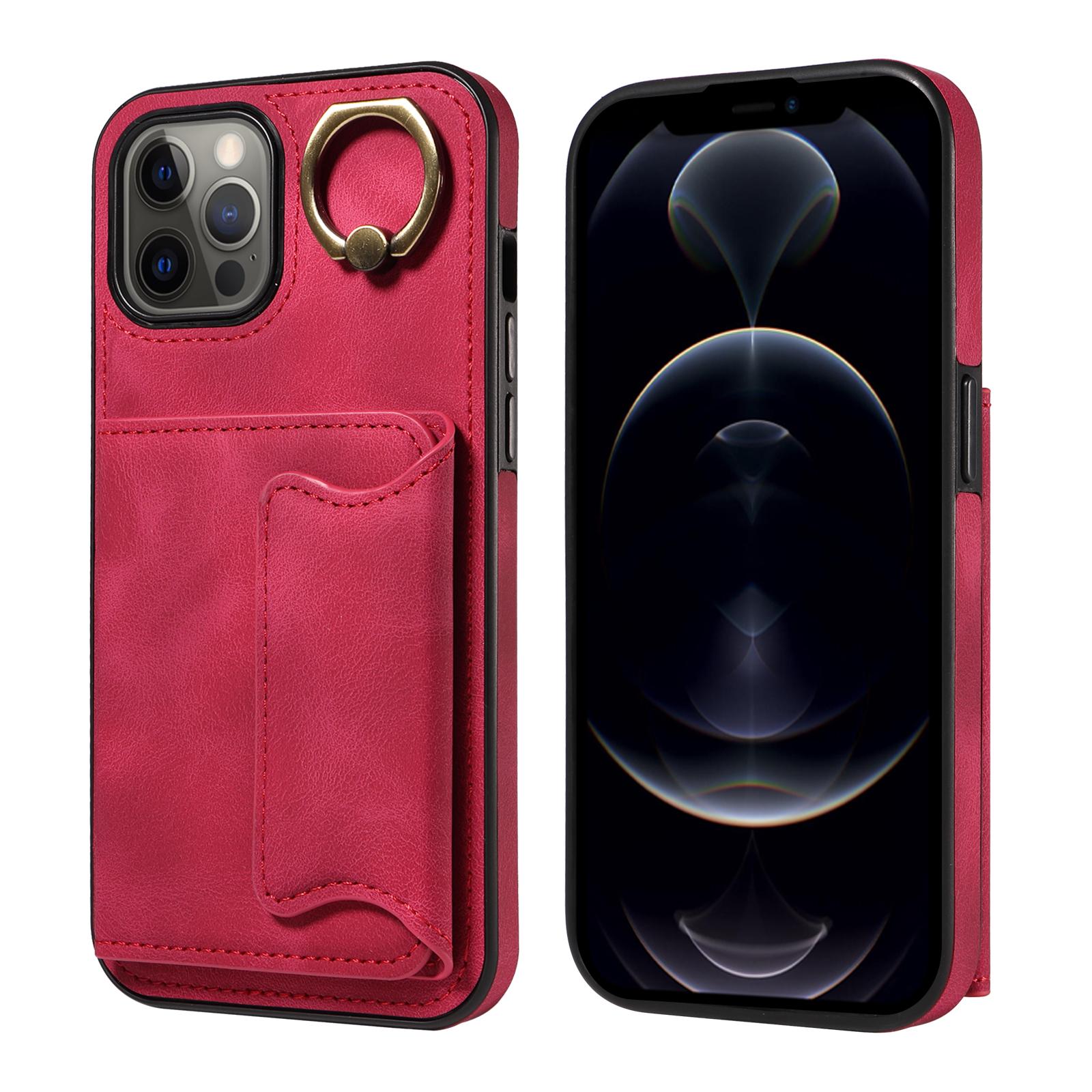 

Чехол-держатель для карт с кольцом и слотами для телефона для iPhone 12 серии. Для iPhone 12, iPhone 12 Pro, iPhone 12 Pro Max iPhone 12 красный