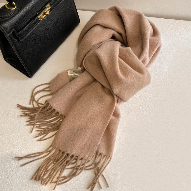 Gradual change color pure wool scarf women's winter versatile tassel long double-sided color large shawl dual-purpose new