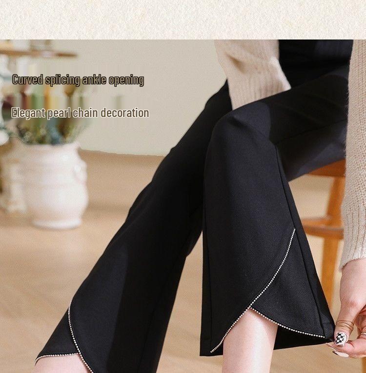 Women's Black High-Waisted Micro-Flare Pants: Slimming, Elastic, Petite, Nine-Point Length, New Summer Arrival