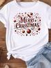 (Asian Size) tree gift happy new year Women's Top T Tee merry Christmas festival O-neck Clothing  Print Fashion ladies Graphic T-shirts