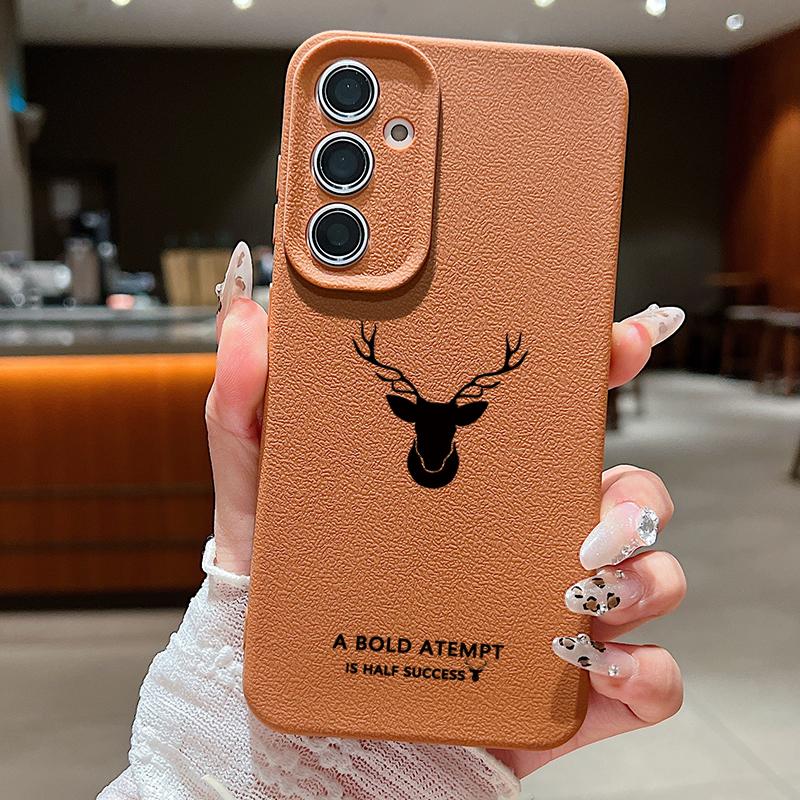 Simple Deer Pattern TPU Soft Slim Case For Samsung S25 S24 FE S23 Ultra S22 S21 A16 A56 A36 A55 A15 Shockproof Matte Leather Texture Phone Cover