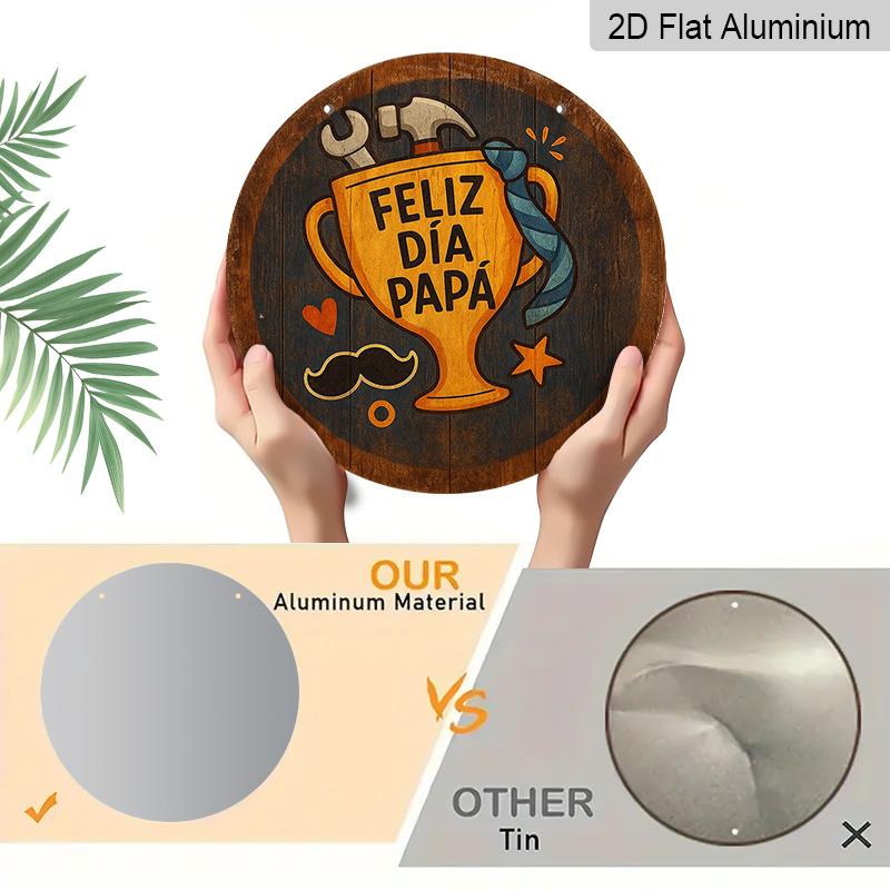 2D Flat - 1pc Round French Aluminum Sign, Vintage Decorative Plaque About "Happy Father'S Day", "Father'S Day Gift" Decorative Sign, Suitable for Dad