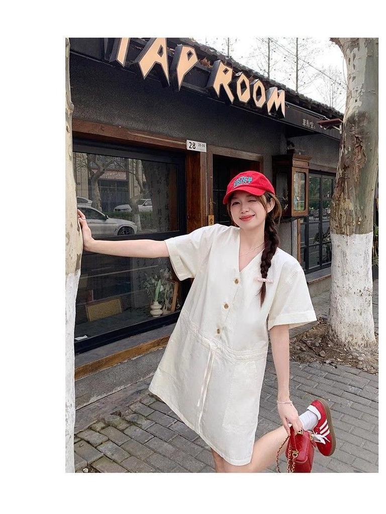 Women's French Retro V-Neck Summer Dress - Sweet and Simple Casual Style