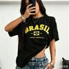 T-shirt da Donna a Maniche Corte con Stampa Brasile Sud America Ragazza Girocollo Tee Sport all'Aperto T-shirt da Donna Adulta Abbigliamento Chic