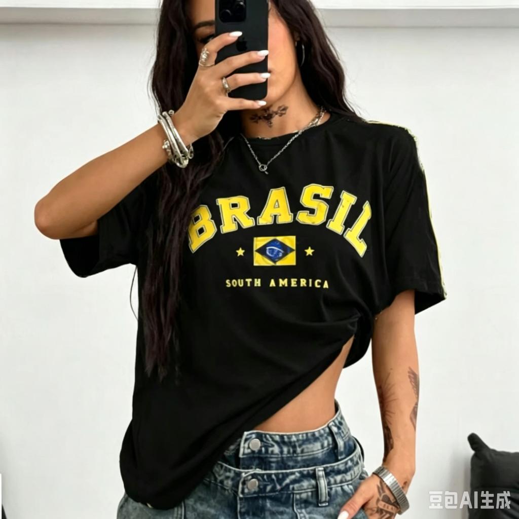 T-shirt da Donna a Maniche Corte con Stampa Brasile Sud America Ragazza Girocollo Tee Sport all'Aperto T-shirt da Donna Adulta Abbigliamento Chic