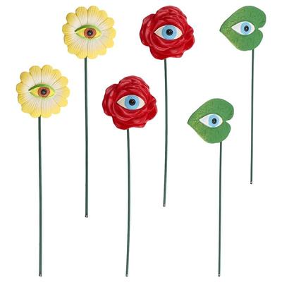 M-Modern-6PCS Resin Plant Eyes Stakes Novelty Rose Sunflower Green Leave Plant Garden Stakes Funny Floral Plant Pick Ornaments