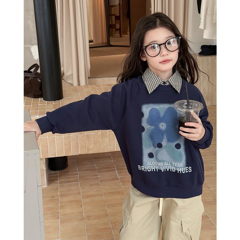 Kids Girls Cute Cartoon Print Casual Loose Round Neck Long Sleeve Pullover Sweatshirt