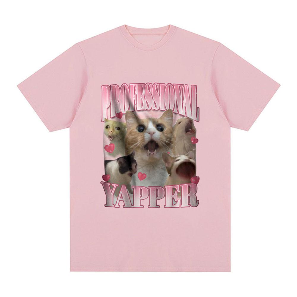 Professional Yapper Meme T-Shirt Funny Cat Lovers Graphic Short Sleeve T Shirt 100% Cotton Casual Comfort Loose T-shirts Unisex