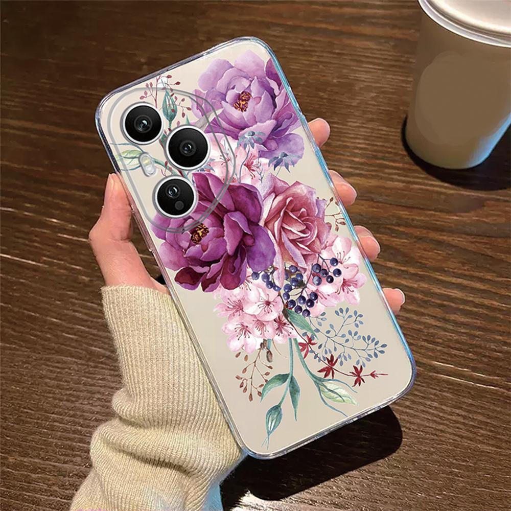 Couple Rose Flower Phone Case For Honor 400 Lite 200 Pro 90 Smart 70 X7 Oil Painting Clear Transparent Soft Cover Honor 400Pro