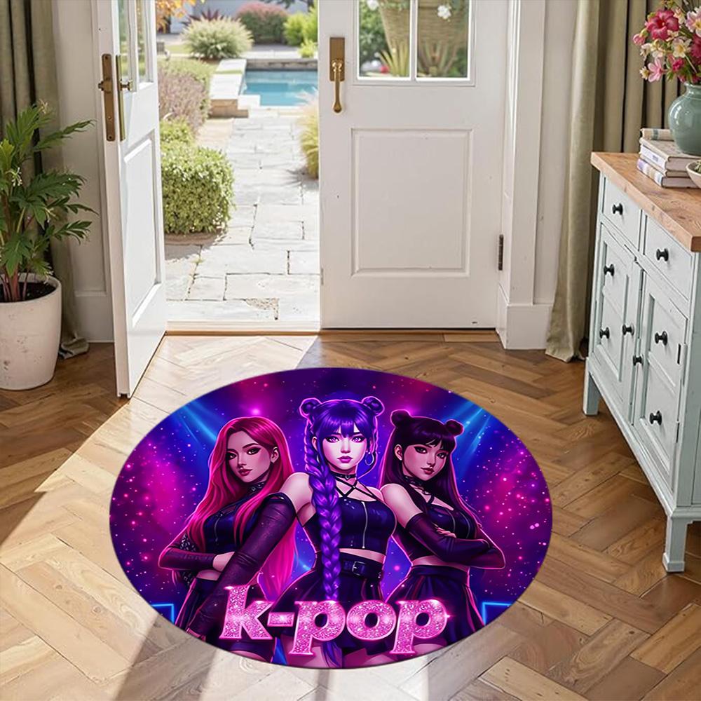 Kpop Round Office Rug Design for Outdoor Decorate Room Game Room Balcony Antislip Round Carpet Anime Office Decor Best for Christmas