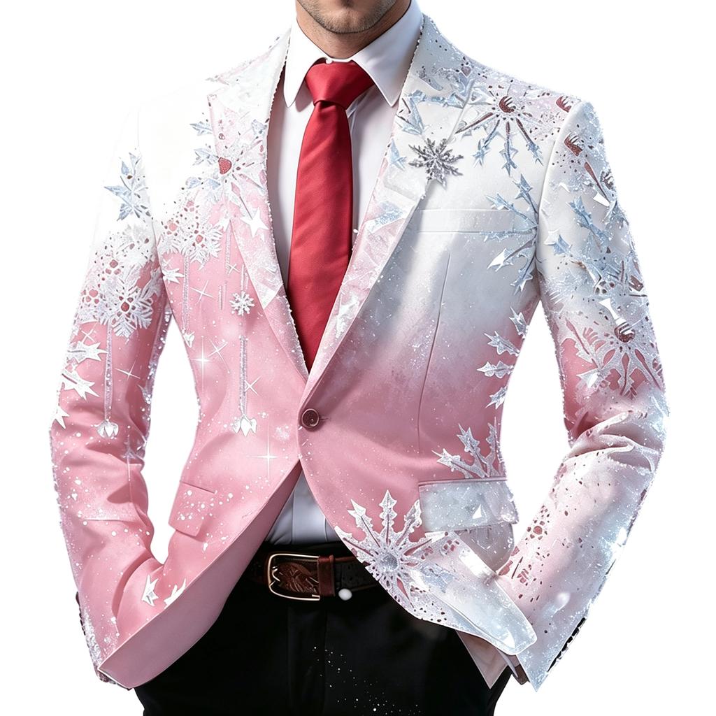 Herren Weihnachtsdruck Anzugjacke Langarm Business Casual für Herbst Winter Krawatte Nicht Enthalten