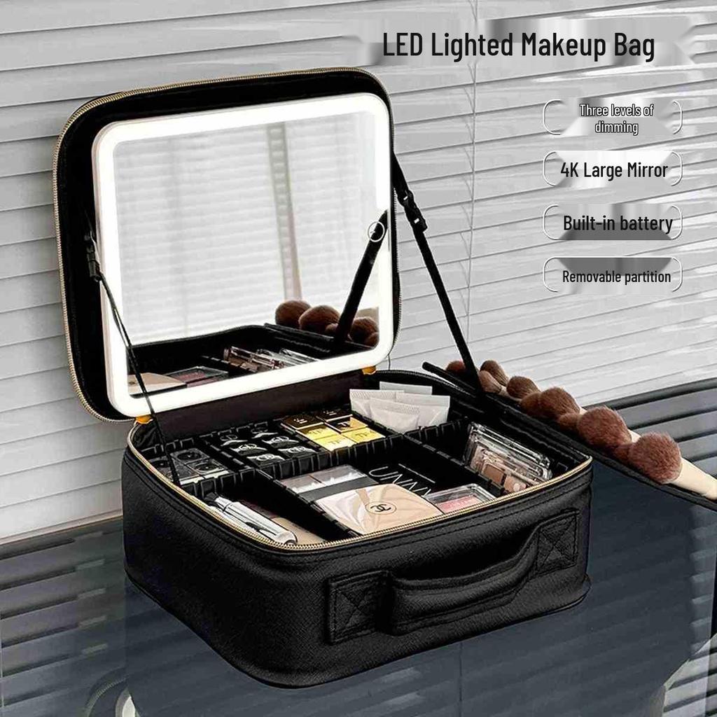 Women's Professional LED Mirror Makeup Box - Large Capacity Portable Cosmetic Storage Bag