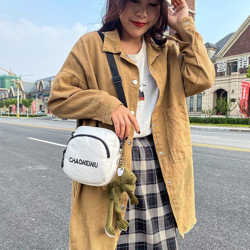 Canvas Small Circle Bag With Zipper Closure For Casual Daily Use Womens Fashion