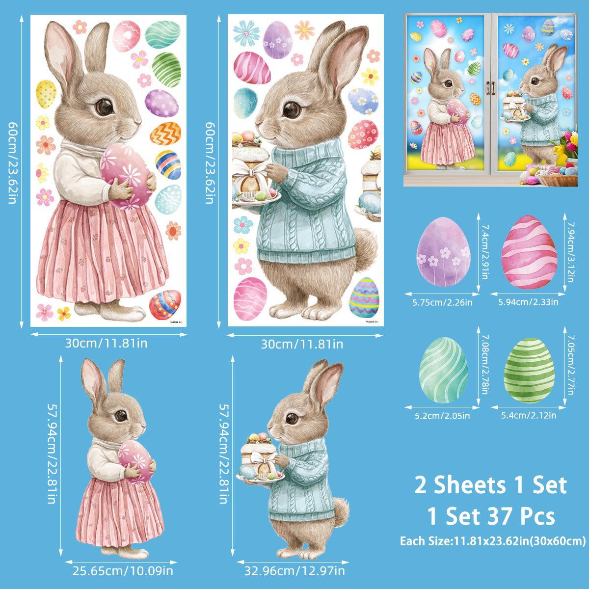 

Великодні Зайчики Наклейки на Вікна Вінілові Водонепроникні Милий Зайчик Декор для Домашнього Скляного Дверного Вікна Великодня Прикраса Весняне Свято Подарунок 2026 30cmx60cmx2pcs різнокольоровий