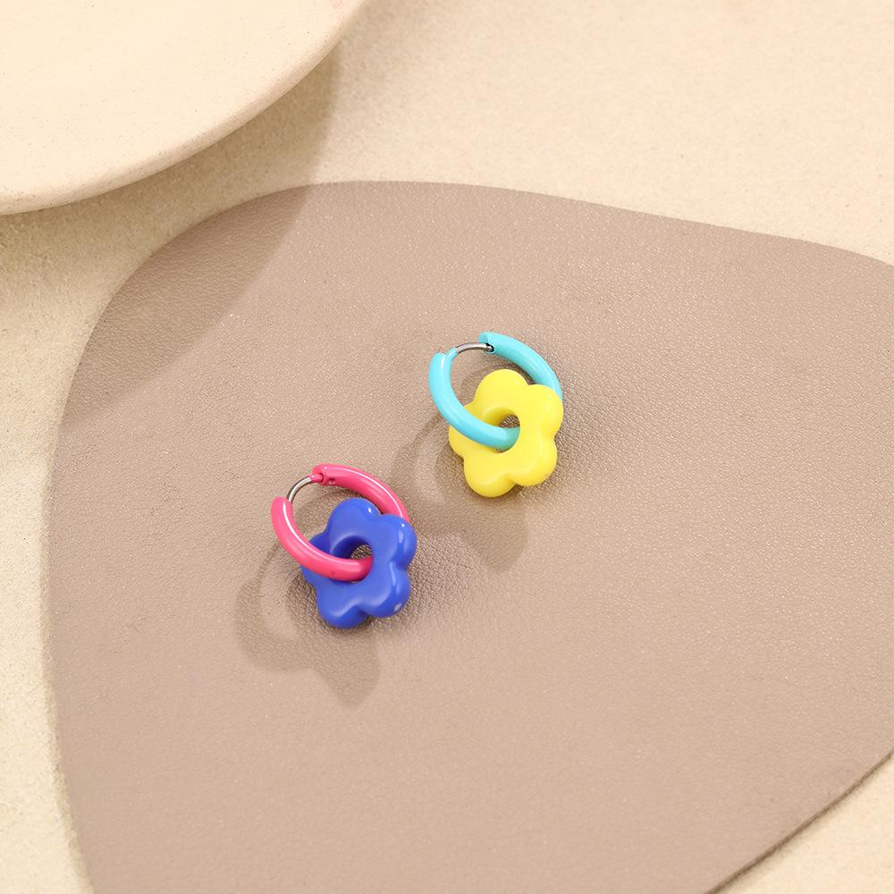 Summer Dopamine Earrings Small Fresh Contrasting Color Design Flower Stud Earrings Sweet Cute Niche Earrings
