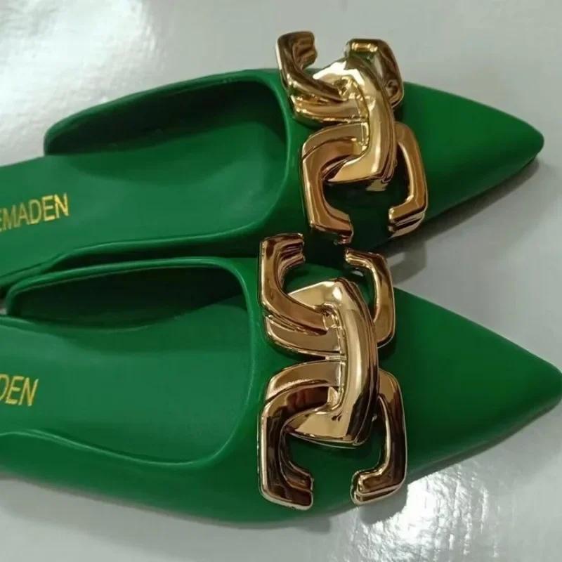 Fashion 2024 Hot Sale Women's Shoes Autumn Women's Slippers Closed Toe Solid Metal Decoration Concise Casual Comfortable Slippers Women