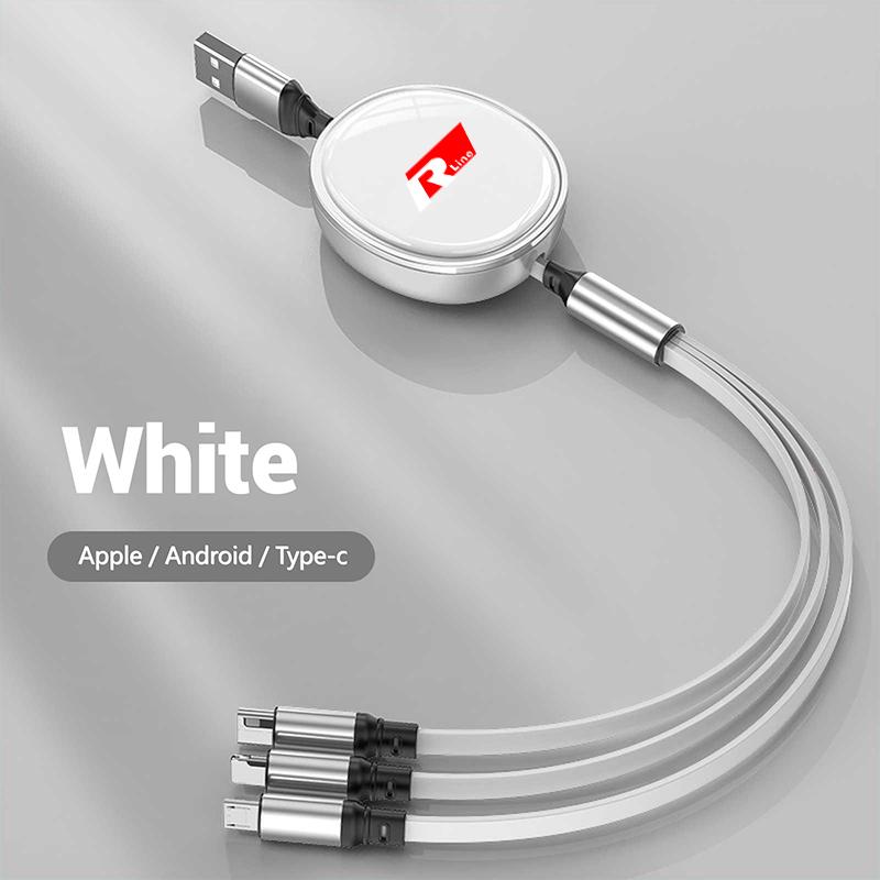 For VW 3In1 Retractable 100W Fast Charge Cable For iPhone USB Type C/Micro For Volkswagen VW R-line GTI R Polo Golf Passat Tig