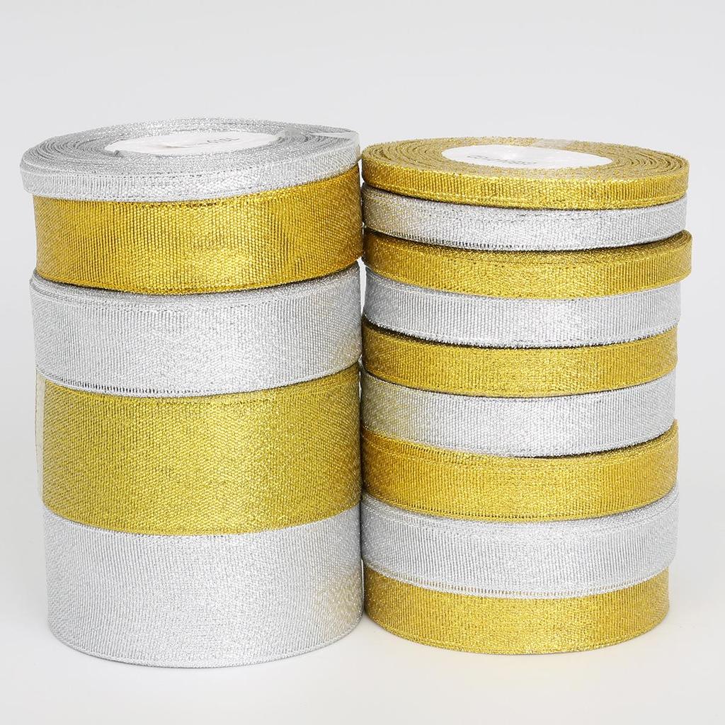 22m Gold Silver Silk Ribbon for DIY Cake, Birthday Decoration, and Gift Wrapping