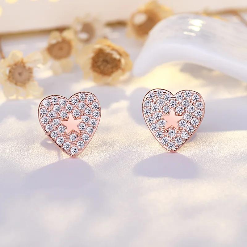 New Design Heart Star Shaped Gold Color Earrings for Woman Korean Crystal Fashion  Silver Needle  Accessories Girls
