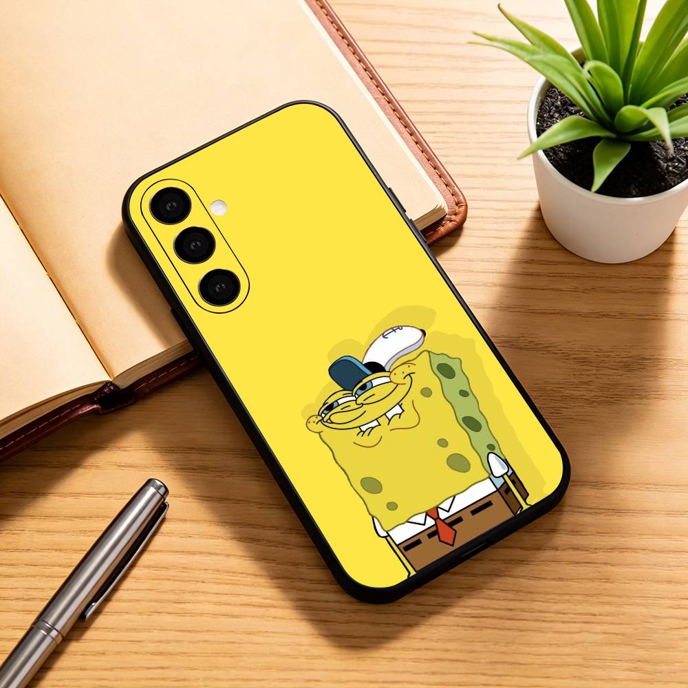 S-Sponge Funny B-Bob Animation Phone Case Black Silicone Soft For Samsung Galaxy A73,A72,A71,A70,A53,A52,A51