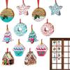 Wooden Christmas Ornaments 24 Pieces Party Decoration 2D Double-Sided Printing Donut Cake Christmas Tree Decorations for Winter