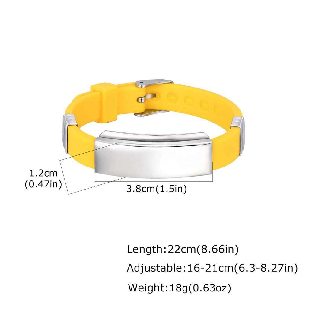 Vnox Bracelet en Silicone Réglable Personnalisable avec Plaque en Acier Inoxydable, Bracelet Souple en Caoutchouc pour Homme