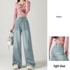 Women's Striped Wide-Leg High-Waisted Jeans - Slimming Loose Fit Black-Gray Floor-Length Pants for Spring and Autumn