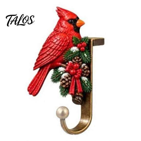 Metal Holiday Ornament Hooks Christmas Stocking Holders for Mantle, Santa Claus/Reindeer/Nutcracker/Red Bird Fireplace Heavy Duty Hangers Hangers,