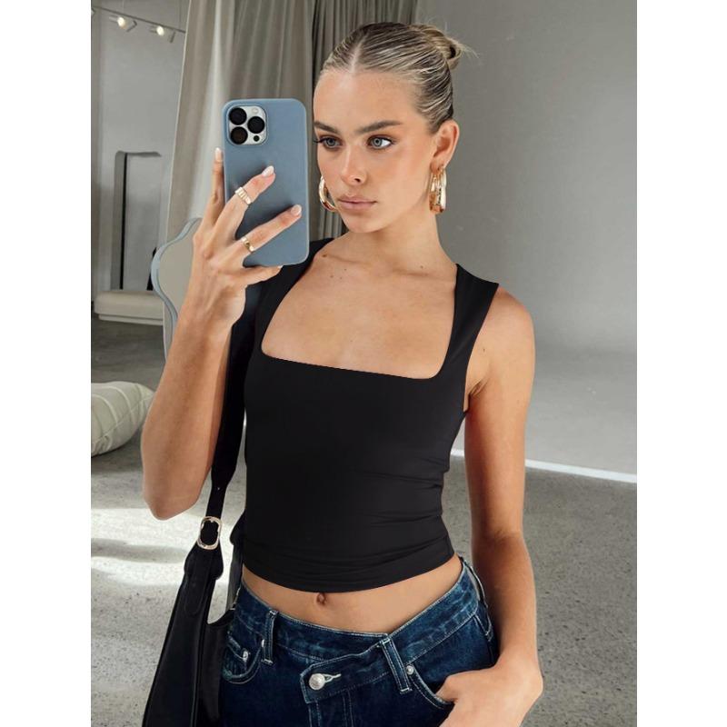 Women Y2k Sexy Casual Square Neck Slim Fit Sleeveless Cropped Tank Top