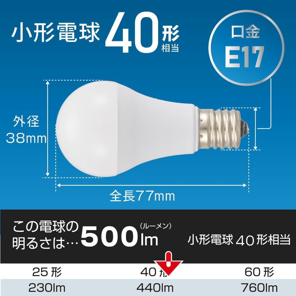 OHM Electric LED Bulb, Small, E17 Base, Equivalent To 40W40W Incandescent Bulb, Daylight White, Suitable for Enclosed Fixtures and Insulated