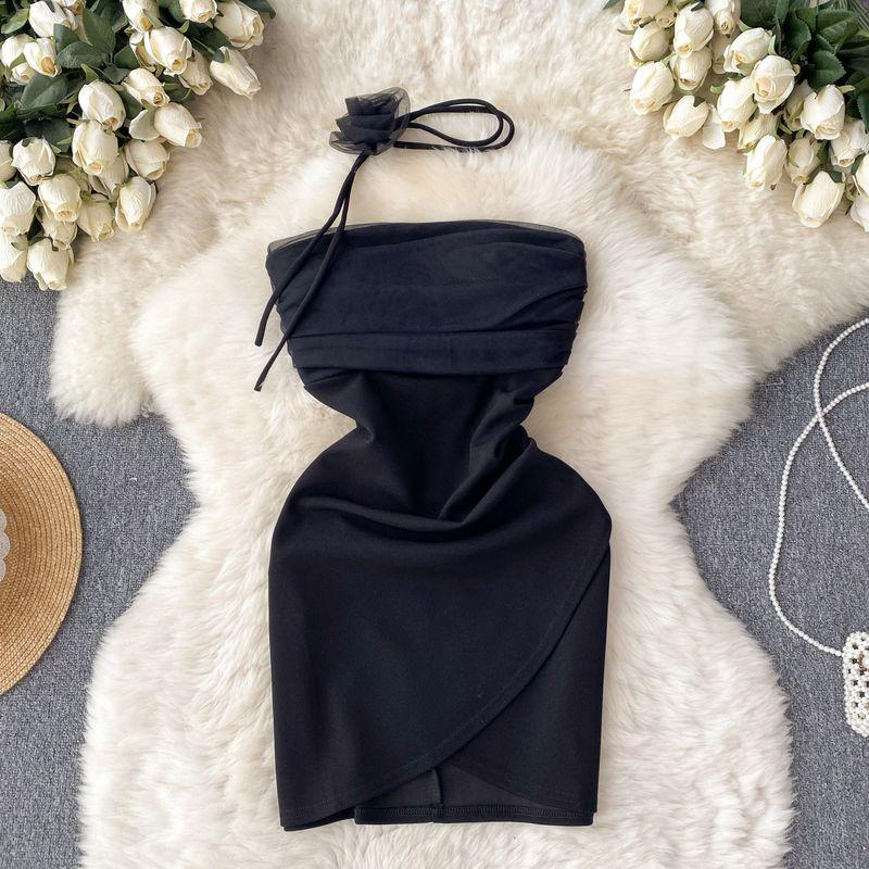 

Asian Dress Skinny Mesh Chic and Beautiful Tube Top Black M