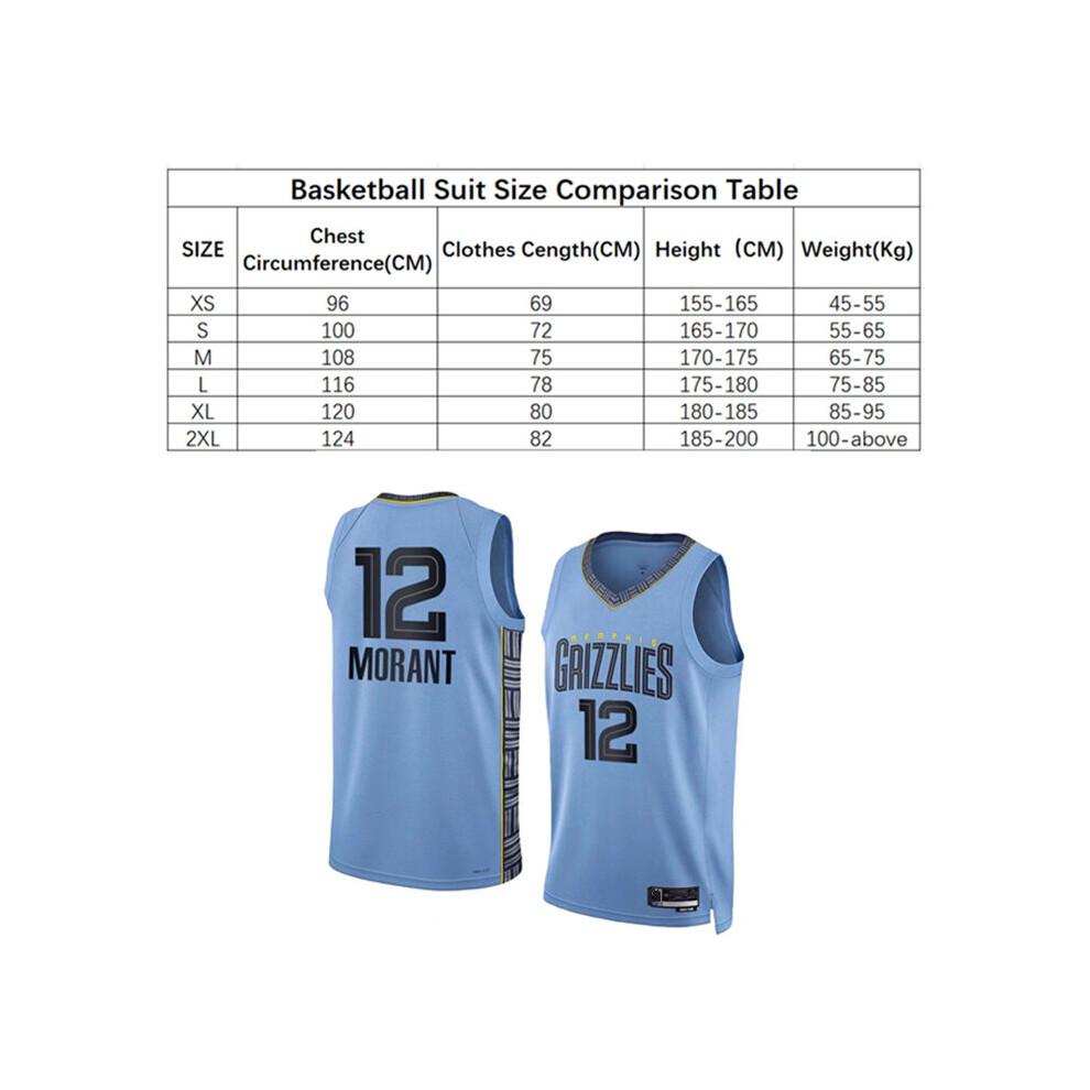 (L) Grizzlies Ja Morant 12 Basketball Jersey Aldult Boys Sport Uniform