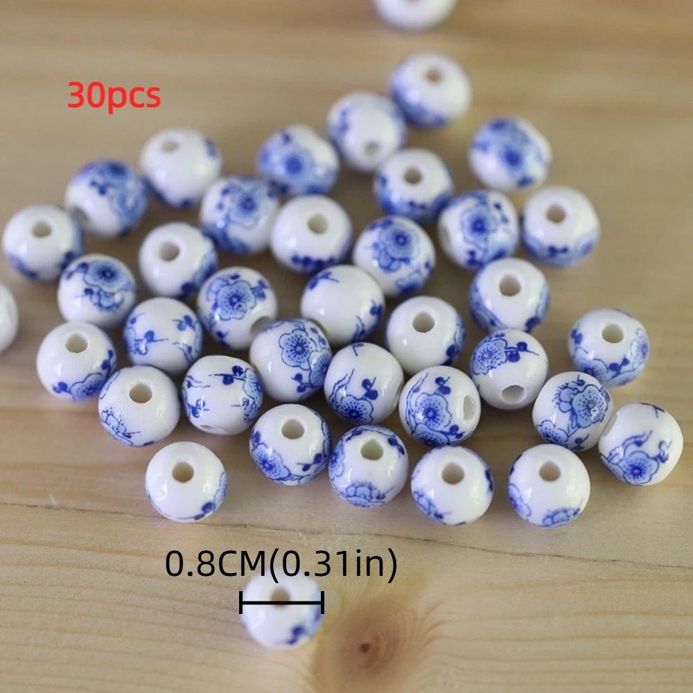 30pcs/set Flowers Printed Loose Beads Creative Chinese Style Beads  Woven Necklaces