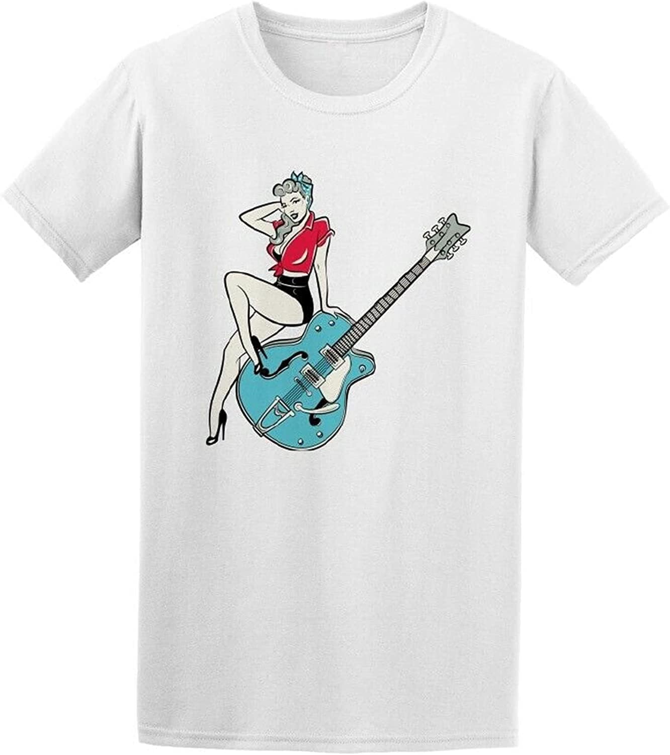 Rockabilly Pinup Girl On Guitar Tee Men s White Mens t Shirt XXL белый