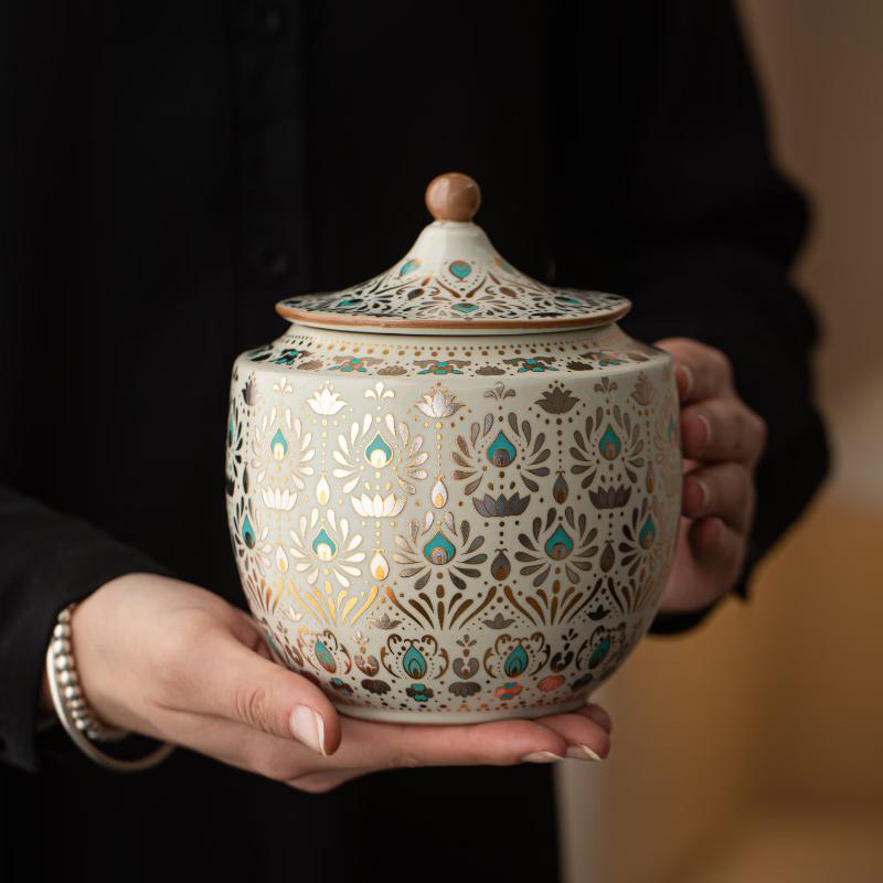 Ru Kiln Dunhuang Phoenix Feather Palace Ceramic Tea Caddy