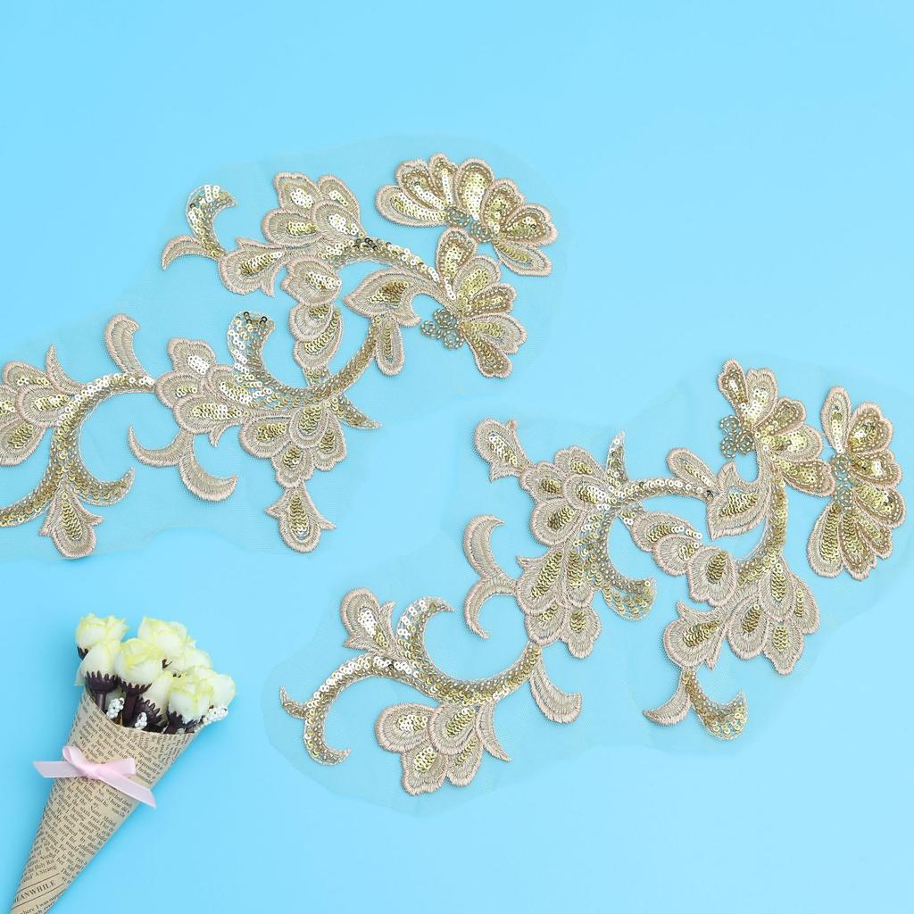 Gold Sequined Bead To Flower Bead Embroidery Lace Flower Decal Embroidery Lace Stage Performance Accessories